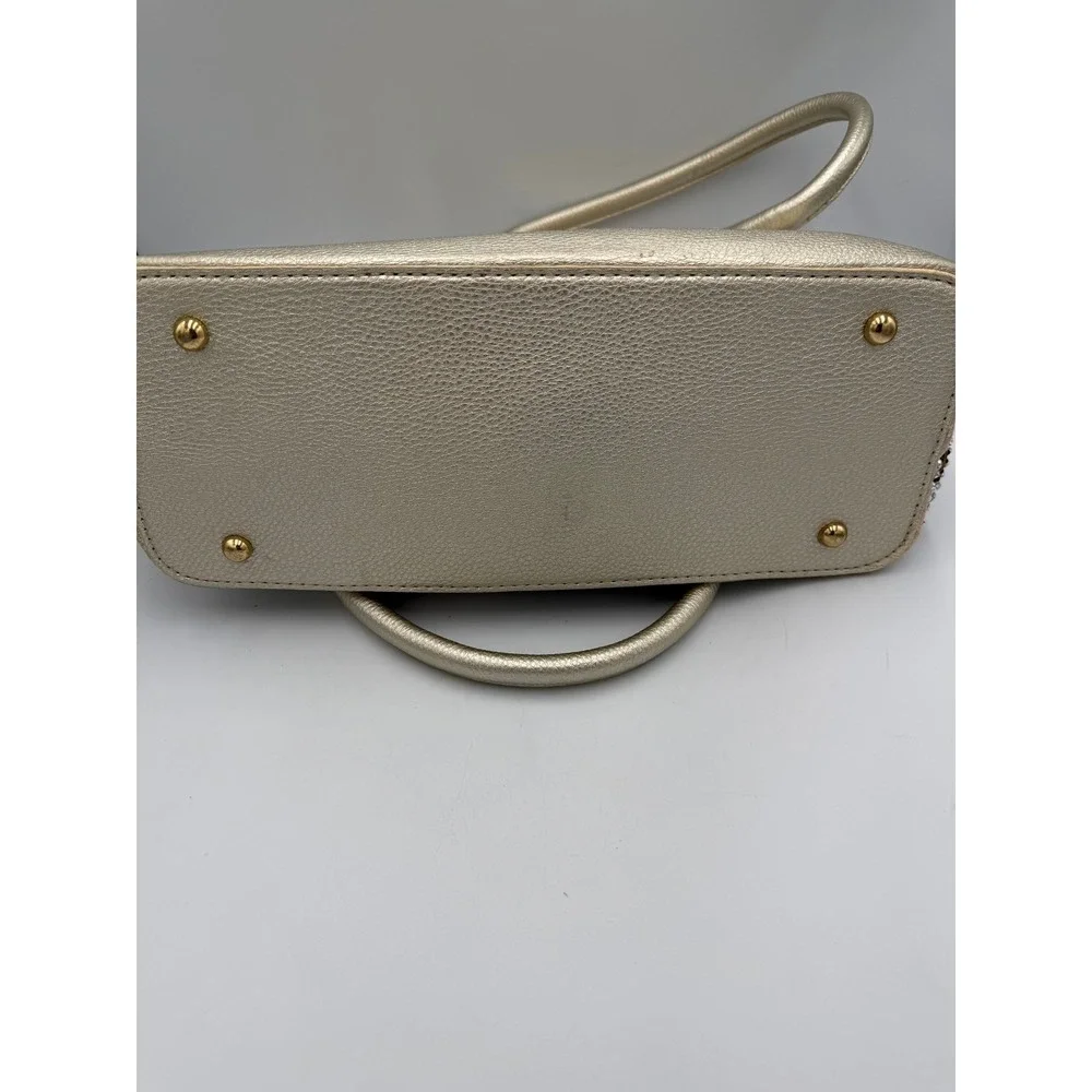 Unbranded Women Handbag Gold Faux Leather Rhinestone Crystal Clasp Large Satchel